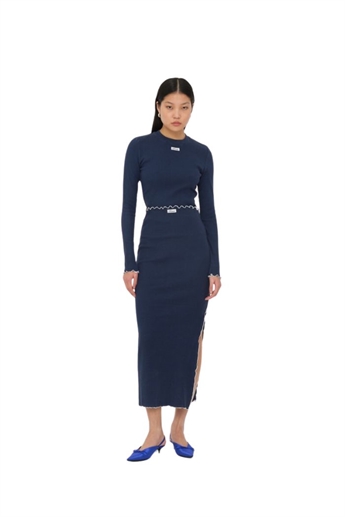 Rotate, Rib Long midi skirt, Navy